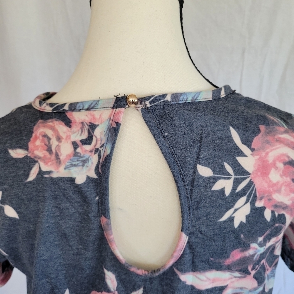 Tickled Teal blue grey floral drawstring jumpsuit w/pockets S - Picture 11 of 12